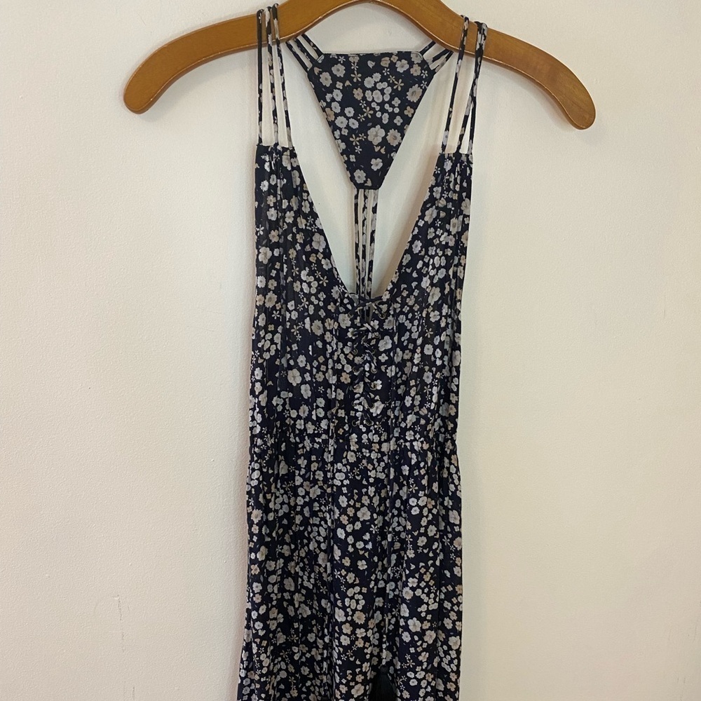 NWT REVOLVE Tiare Hawaii Lace Up Racer Back Black Floral Maxi Dress